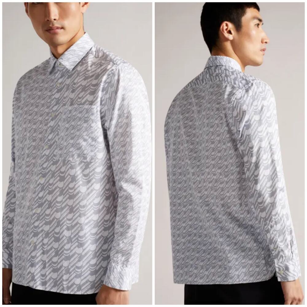 Ted Baker Retrow Long Sleeve Multi Scale Geo Print Shirt Men's Size 5 NWT